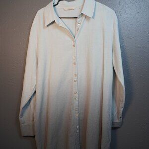 Soft Surroundings Womens Blue Ombre Dip Dye Button Up Linen Tunic Shirt Medium